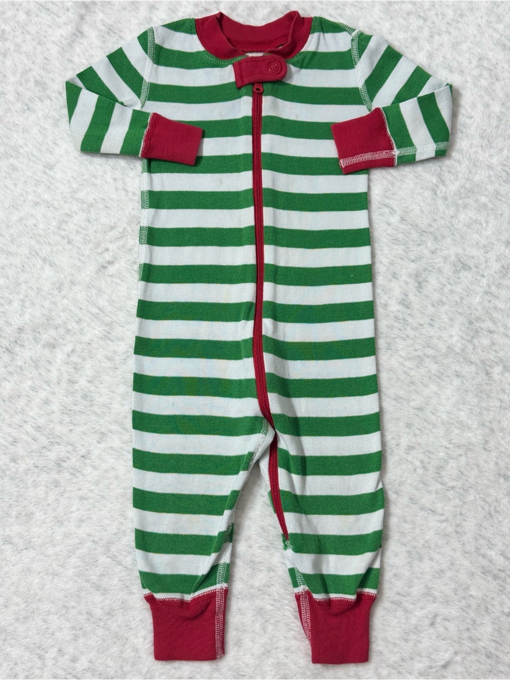 Hanna Andersson Green Stripe Christmas Zip Sleeper 6-12M Baby Cotton Holiday